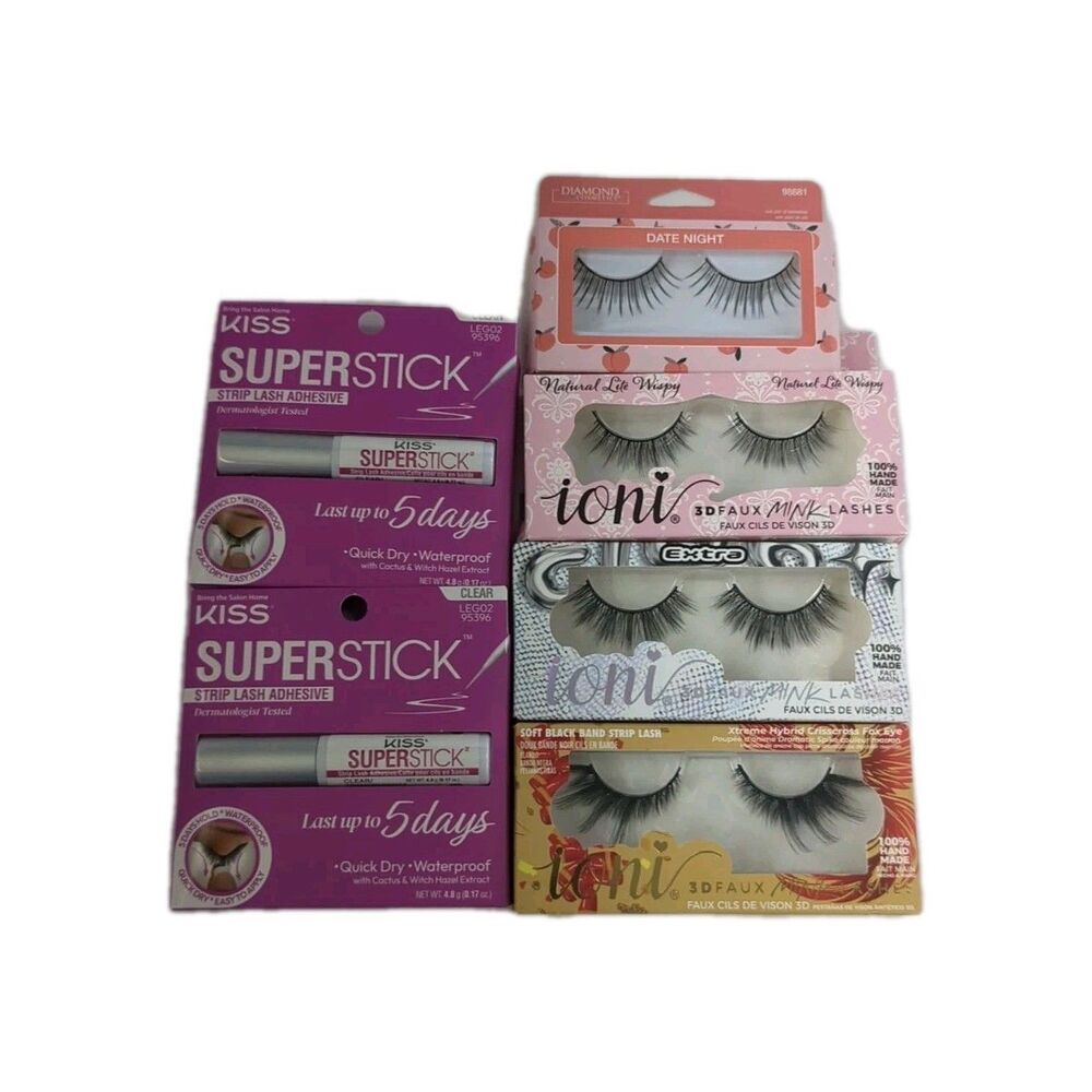 4 Boxes of Lashes and 2 Packs of 5-Day KISS Lash Adhesive Quick Drying Formula